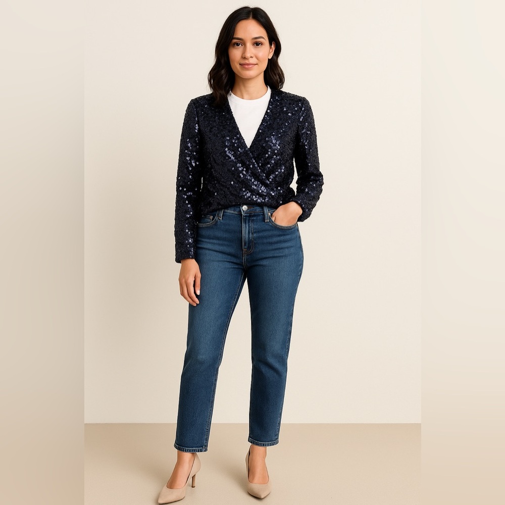 French Connection Sparkling Black Sequin Blouse